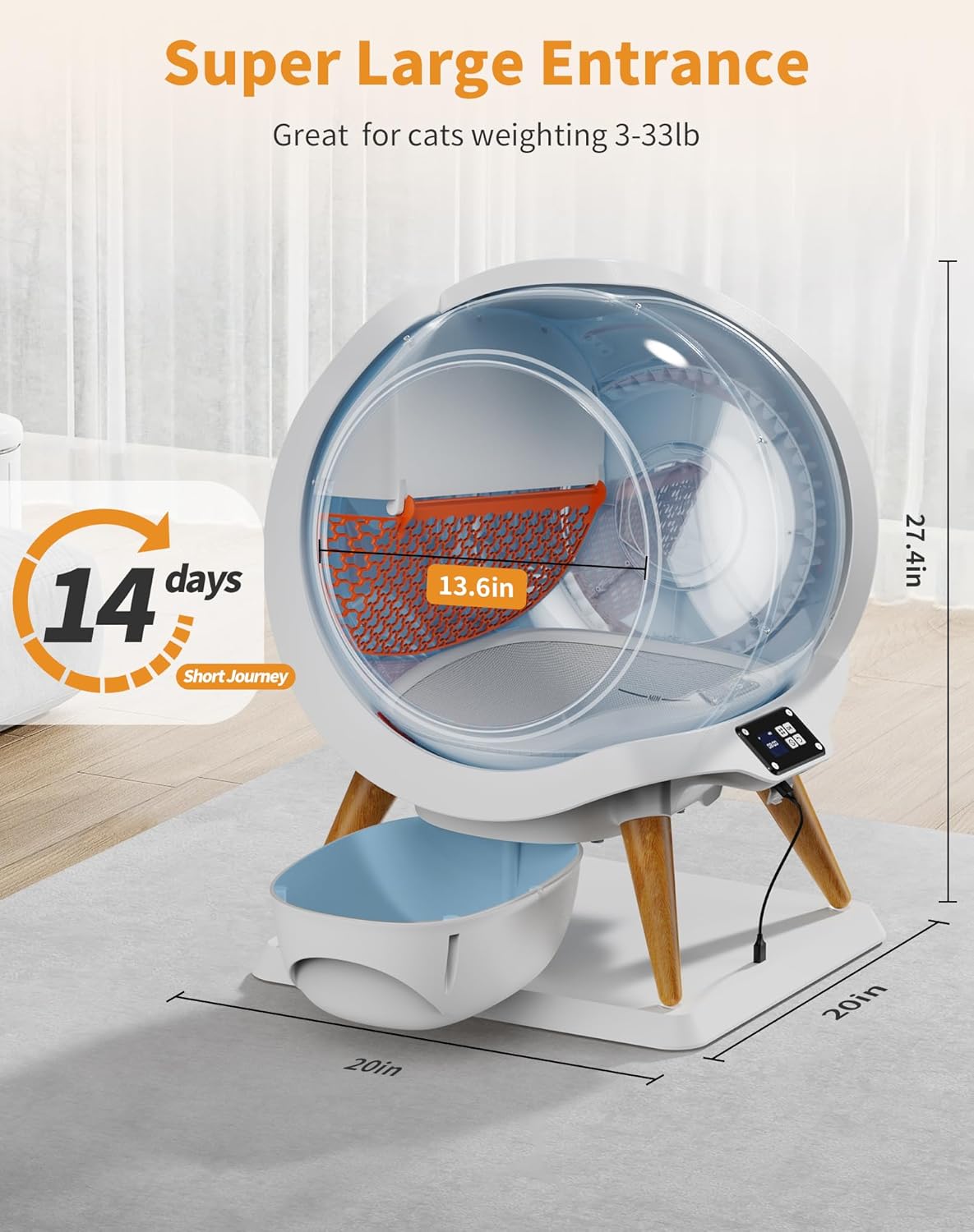 HoneyGuaridan Self Cleaning Cat Litter Box,IPX5 Waterproof,App Control,Millet Cat Litter