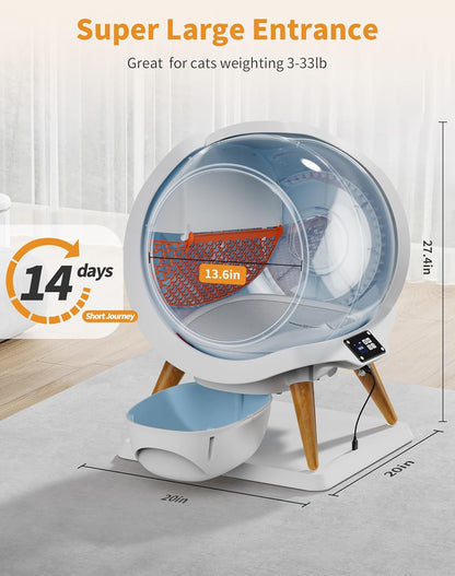 HoneyGuaridan Self Cleaning Cat Litter Box,IPX5 Waterproof,App Control,Millet Cat Litter