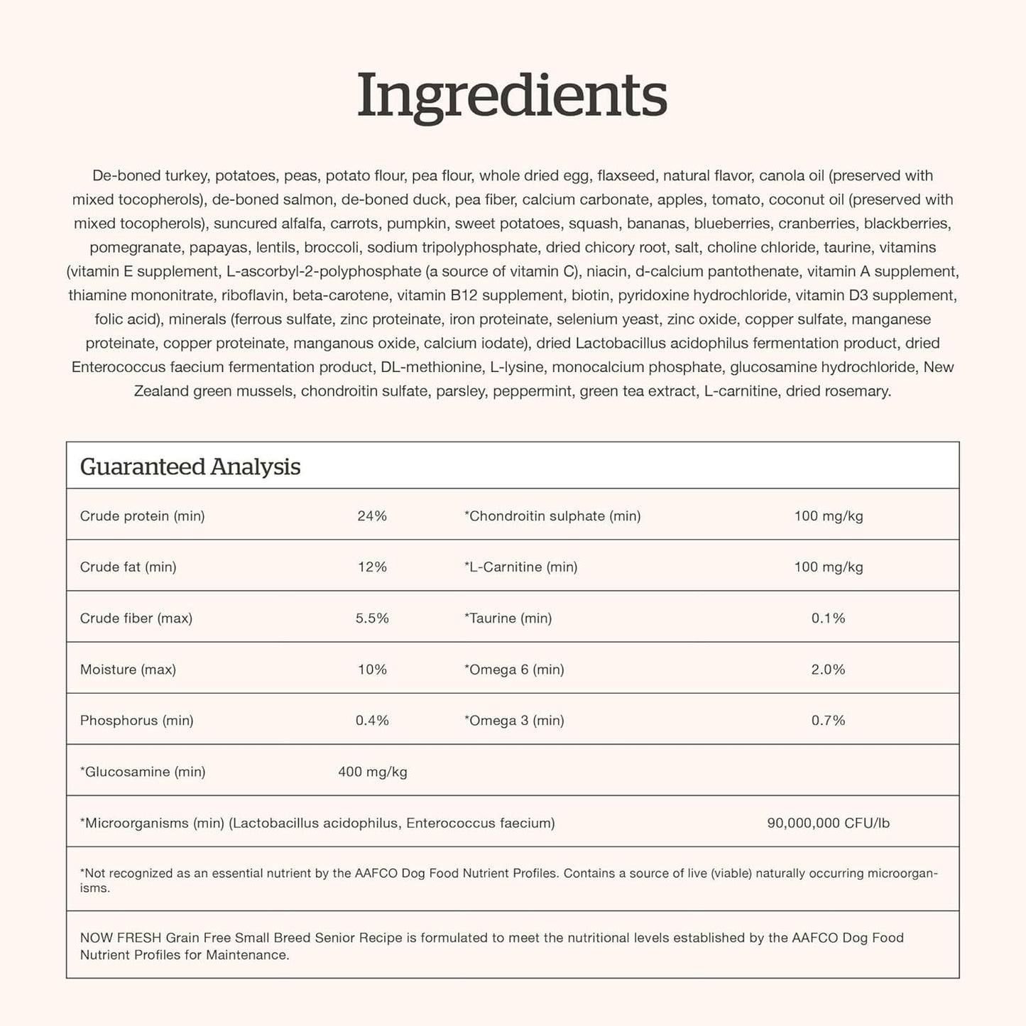 Now Fresh Grain-Free Small Breed Senior Dry Dog Food with Turkey, Salmon & Duck, Premium Kibble Made with Real Meat & Fish, Chicken-Free, Added Glucosamine & Chondroitin for Healthy Joints, 3.5 lb Bag