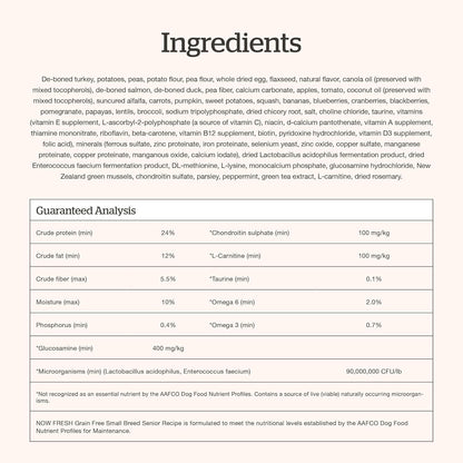 Now Fresh Grain-Free Small Breed Senior Dry Dog Food with Turkey, Salmon & Duck, Premium Kibble Made with Real Meat & Fish, Chicken-Free, Added Glucosamine & Chondroitin for Healthy Joints, 3.5 lb Bag