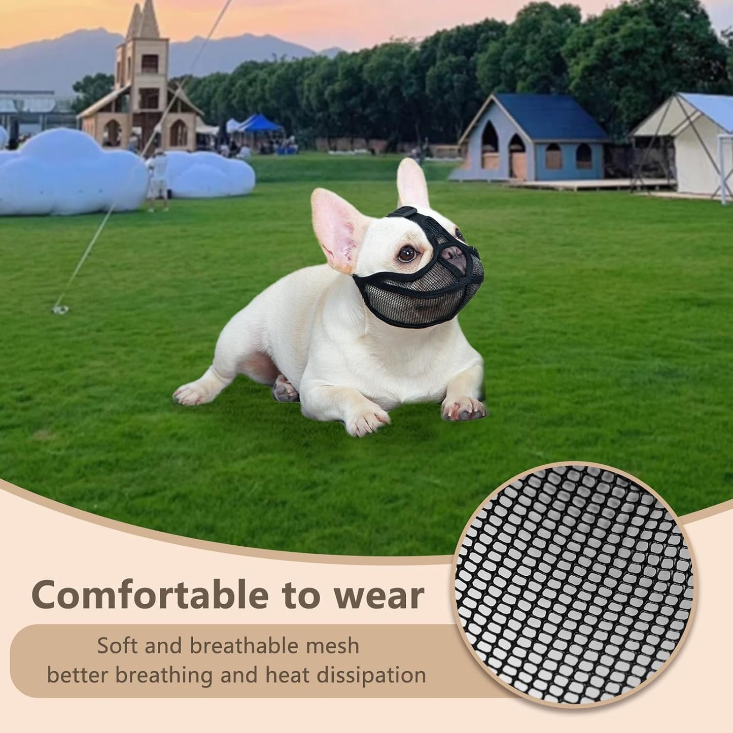 Short Snout Dog Muzzle, Won't Cover Forehead French Bulldog Muzzle, Anti-Biting Chewing Barking for English Bulldog, Pug, Pekingese(M,Black)
