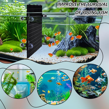 BENECREAT 8 Pcs Plastic Fish Tank Divider with 16 Suction Cups, 11.7x11.7 Inch Aquarium Isolation Grid Board for Separating Different Fish, Black