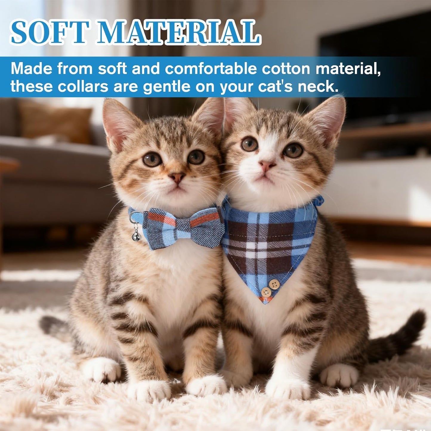 2 Pcs Cat Bandana, Cat Tie Collar with Bells Breakaway Kitten Collars Adjustable Safety Pet Collars for Cats Puppy and Small Pets
