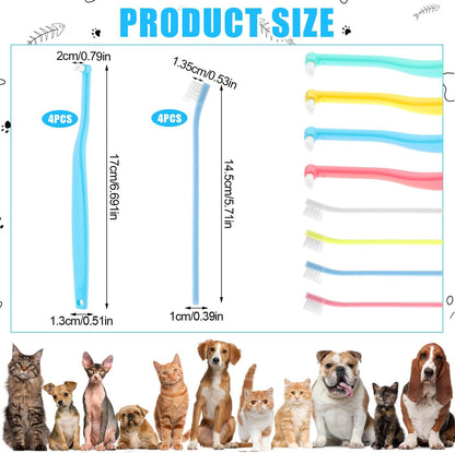 8pcs Small Dog & Cat Toothbrush, 2 Styles Soft Bristle Kitten Teeth Cleaning Brush Micro Head Pets Toothbrush Dental Care Supplies Accessories for Puppy Kitty Reduce Tartar Formation & Bad Breath