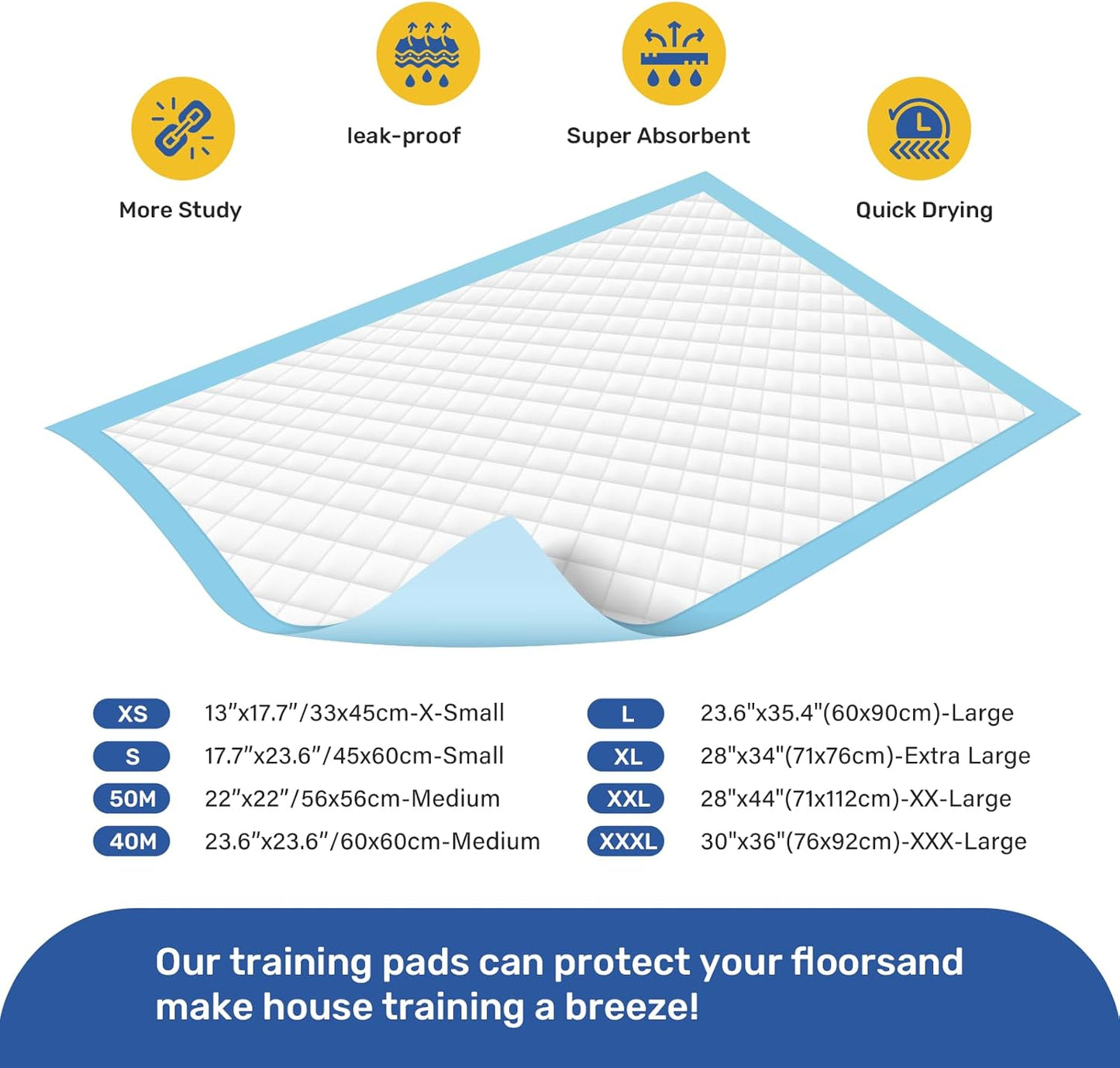 50 Pack Small Puppy Pad - 17.6"x23.6", Super Absorbent Waterproof, Odor Eliminating, Leak-Proof, 5-Layer Potty Training Pads, Doggie/ Cats Pee Pad for Indoor Floor Protection, Upgrade