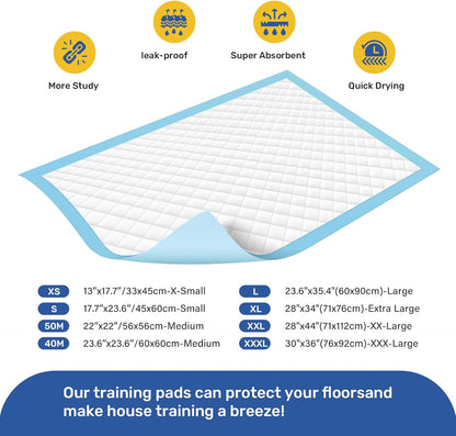 50 Pack Small Puppy Pad - 17.6"x23.6", Super Absorbent Waterproof, Odor Eliminating, Leak-Proof, 5-Layer Potty Training Pads, Doggie/ Cats Pee Pad for Indoor Floor Protection, Upgrade