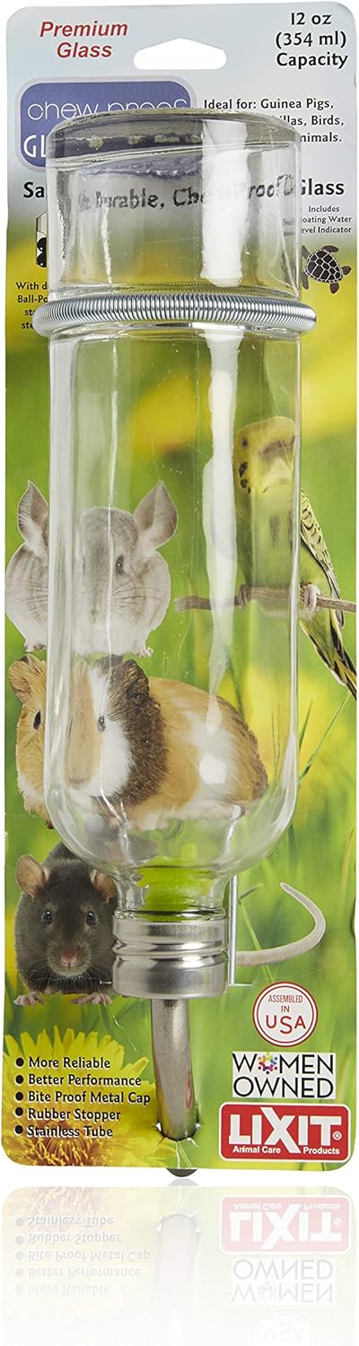 Lixit Chew Proof Flat Sided Water Bottles for Rabbits, Ferrets, Rats, Birds, Hamsters, Guinea Pigs, Chinchillas Gerbils and Other Small Animals (12oz)
