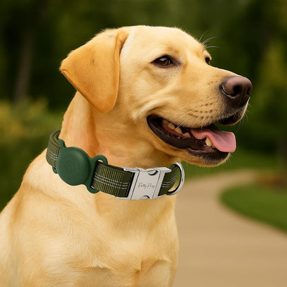 AirTag Holder Dog Collar for Large Medium Dogs, Adjustable Nylon Dog Training Collar with Quick Release Buckle, Reflective Heavy Duty Tactical Dog Collar with Handle (Army Green M)