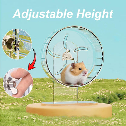 Hamster Wheel, Silent Running Exercise Wheel with Adjustable Stand for Hamster Guinea Pig Gerbil Hedgehog Small Animal Cage Accessories (Clear, 7.1inch)