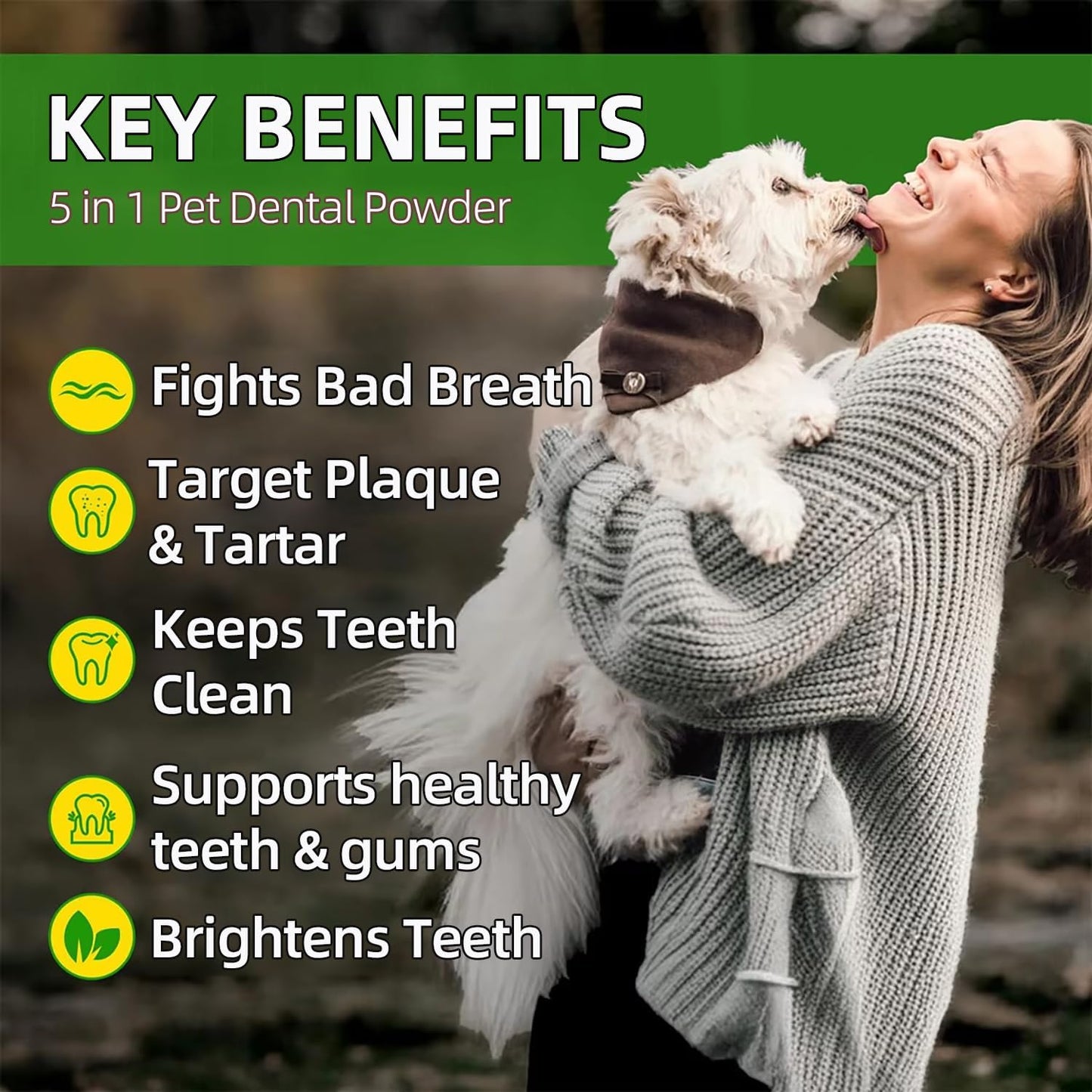 No-Brush Dog Teeth Cleaning Powder Eliminates Plaque in 30 Seconds, Dental Powder Cats Breath Freshener, Teeth Care Plaque Off Pet Tooth, Bad Breath Remedy Tartar Remover for Dogs with Enzymes