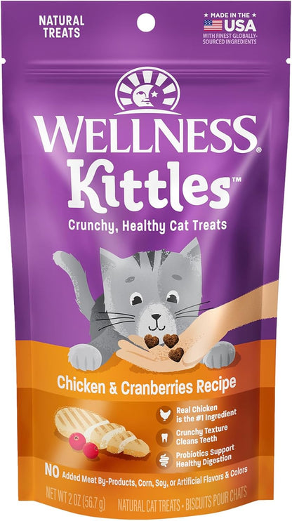 Wellness Kittles Crunchy Natural Grain-Free Cat Treats, Chicken & Cranberry, 2-Ounce Bag