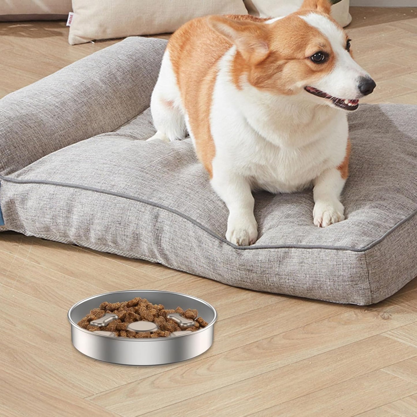 2 Pack Stainless Steel Slow Feed Dog Bowl, Dog Food Bowl Slow Feeder with Double-Sided Design and Nonslip Bottom, 2 Cups Metal Pet Food Bowl for Slows Down Eating for Medium Dogs, Dishwasher Safe