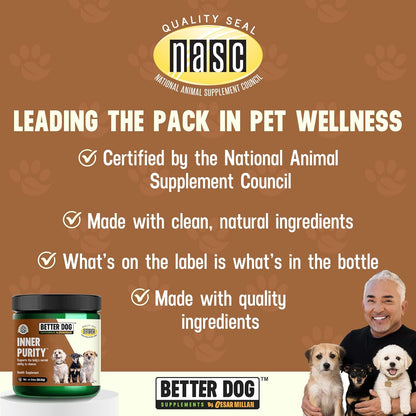 Better Dog Supplements Inner Purity by Cesar Millan – Natural Digestive, Dewormer & Gut Health Powder for Dogs – Internal Cleanliness, Detox & Bowel Movement Support – 3.4oz, (60-Day Supply)
