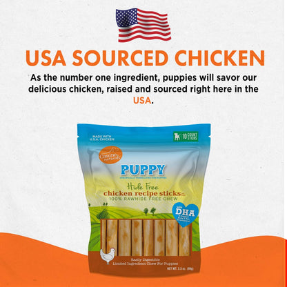 Canine Naturals Puppy Chicken and Rice Chew - Rawhide Free Puppy Treats - Made with USA Chicken - All-Natural & Easily Digestible - 10 Pack of 5-Inch Sticks for Puppies