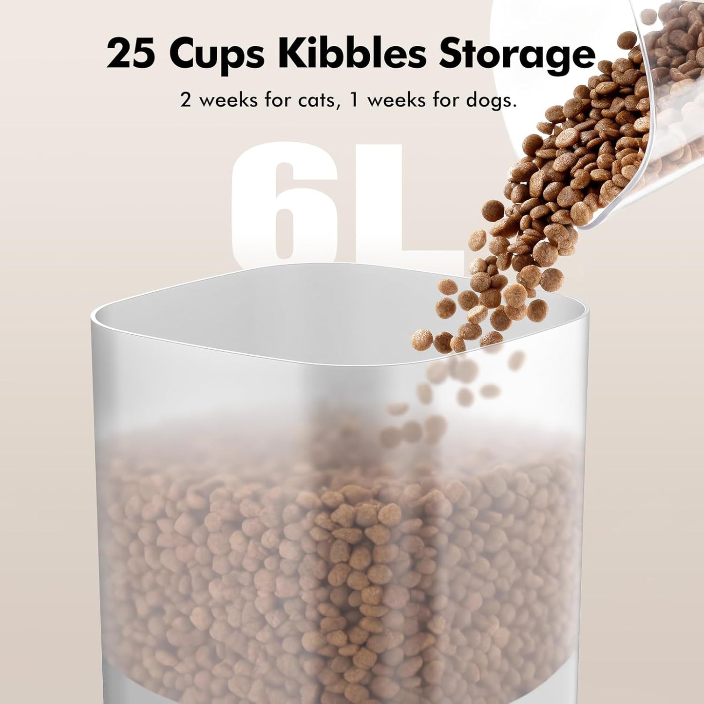 Automatic Cat Feeder for 2 Cats, 6L Automatic Cat Food Dispenser with 2 Stainless Steel Bowls, Timed Dry Food Dispenser with APP Control for Cats and Dogs, Dual Power Supply, 10s Voice Recorder