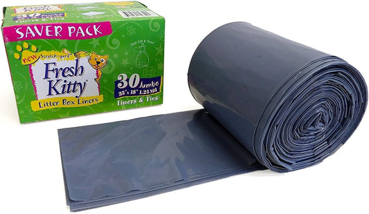 30 Count Fresh Kitty Litter Box Liners Super Thick, Durable, Easy Clean Up Jumbo Scented, Bags with Ties for Pet Cats