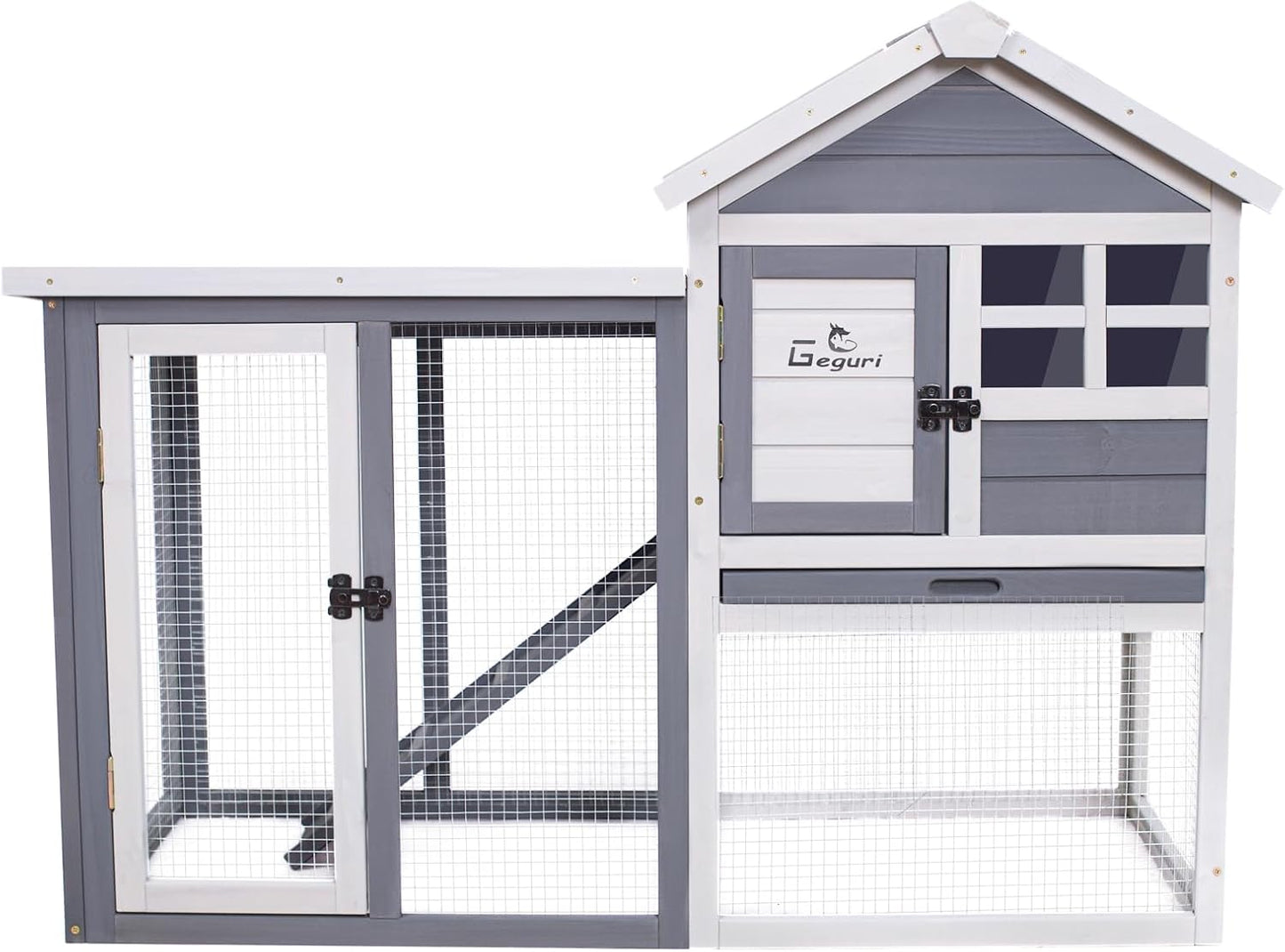GEGURI Large Rabbit Hutch Indoor Outdoor Chicken Coop Wooden Bunny Cage with Waterproof Roof (48''L x 24''W x 36''H Grey)