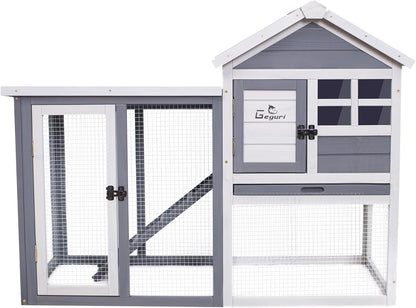 GEGURI Large Rabbit Hutch Indoor Outdoor Chicken Coop Wooden Bunny Cage with Waterproof Roof (48''L x 24''W x 36''H Grey)