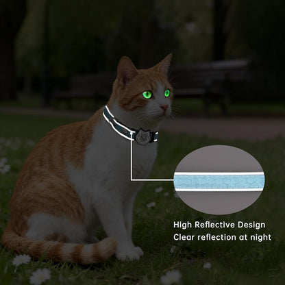 Cat Collar with Bells Reflective Cat Collars Breakaway with Oxford Cloth Soft Padding Adjustable Kitten Collar with QR（CodeCaribbean Blue）