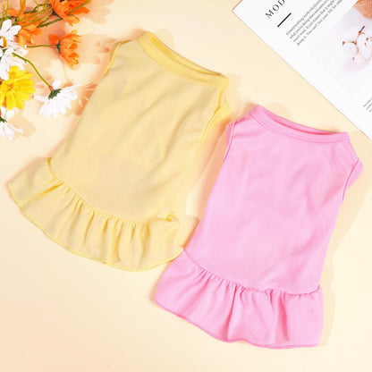 2 Pcs Dog Dresses Cat Skirt Solid Color Dog Clothes Summer Sleeveless Puppy Girl Clothes for Small Pet Dogs Cats (Yellow,Pink, Medium)