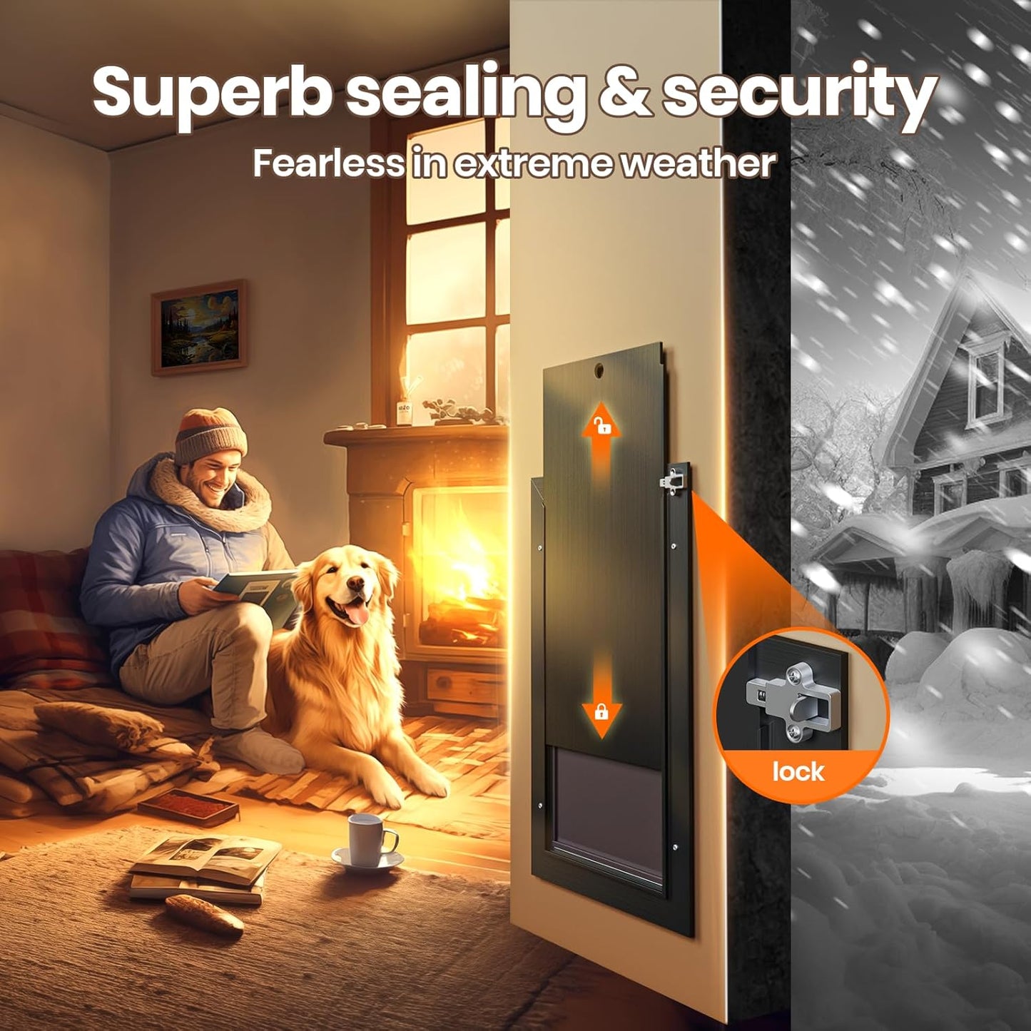 Dog Door for Wall, All Aluminum Large Doggy Door Doggie door, Pet Door Easy to Install, 2 Magnetic Flaps Energy Efficient, Wide Telescoping Tunnel for Interior & Exterior Walls, Pet Up to 110 Lb-Black