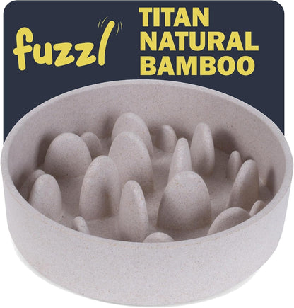 Titan Bamboo Slow Feeder Dog Bowl Large with Ultra Grip Rubber Base Pet Bowl 8 Inch