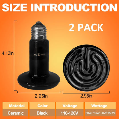 BNOSDM 2 Pack 50W Non-Light Emitting Ceramic Heat Emitter, Reptile Heat Lamp Bulbs, Brooder Coop Heater Lamp Bulb for Amphibian Reptiles Lizard Turtle Chicken