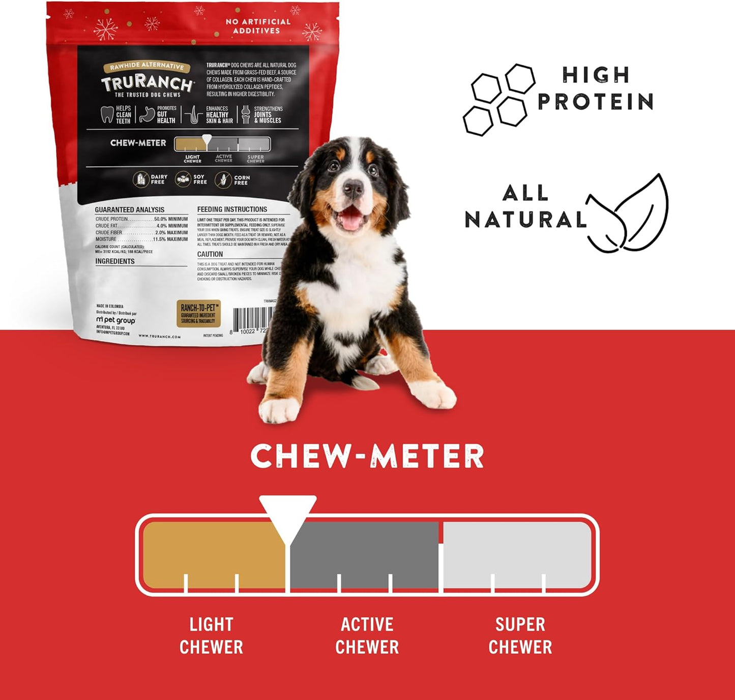 TRURANCH Collagen Drumsticks, Honey Ham, 1 Bag, 3 Count, Holiday Limited Edition, Stocking Stuffer, All-Natural Hydrolyzed Collagen, Rawhide Free, for Small, Medium and Large Dogs