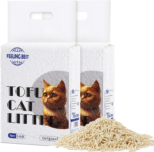 Tofu Cat Litter 11.2LB(5.6lb×2bag) Clumping, 100% Natrual Raw Materials, Clumping,Flushable,Ultra Absorbent and Fast Drying,Solubility in Water,Really Dust-Free,Less Scattering