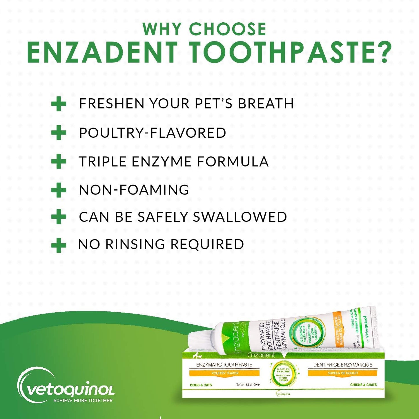 Vetoquinol Enzadent Enzymatic Toothpaste for Cats & Dogs – 3.2 oz, Poultry Flavor – Triple Enzyme Formula for Healthy Teeth & Gums – Oral Dental Care: Removes Plaque, Polishes Teeth & Freshens Breath