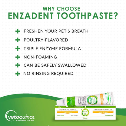 Vetoquinol Enzadent Enzymatic Toothpaste for Cats & Dogs – 3.2 oz, Poultry Flavor – Triple Enzyme Formula for Healthy Teeth & Gums – Oral Dental Care: Removes Plaque, Polishes Teeth & Freshens Breath