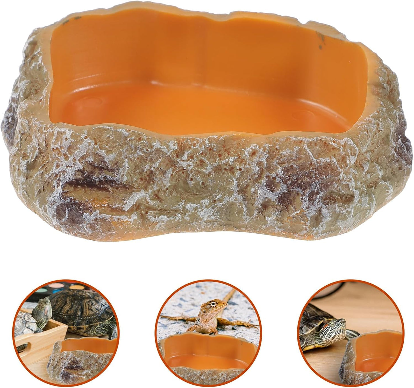 Resin Rock Worm Feeder Dish and Tortoise Water Bowl Reptile Food Holder XS Size Terrarium Feeding Supplies for Lizards Geckos Turtles and Amphibians