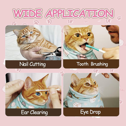 Puffluv Cat Wrap,Feline Nail Cutting Self-Adhesive Relief Blanket, Scratch&Escape-Proof,for Medication,Tooth Brushing,Claw Clipping,Ear Care with Lint Roller, 6-14 lbs