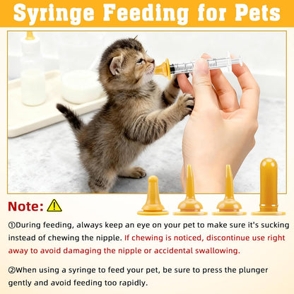 Zkptops Kitten Bottle Feeding Kit with Silicone Nipples Syringe Milk Replacement Feeding Tools for Newborn Kittens Puppies Rabbits Small Animals Pet Nursing Kit with Feeding Supplies Cleaning Brushes