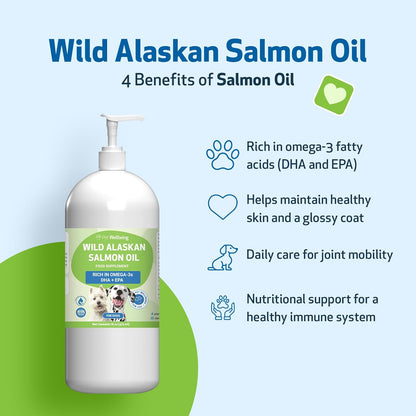 Pet Wellbeing Wild Alaskan Salmon Oil for Dogs - Omega 3 Fish Oil with EPA & DHA, Skin, Coat, Joint & Heart Health - NASC Certified & Vet Formulated - 16 oz Pump Bottle