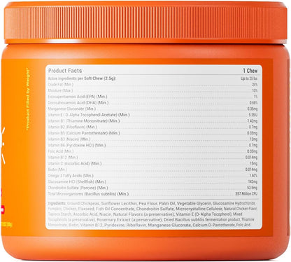 Multivitamin Treats for Dogs, Glucosamine Chondroitin Joint Support + Digestive Enzymes & Probiotics, Grain Free Dog Vitamins and Supplements for Skin & Coat, Peanut Butter - 120ct