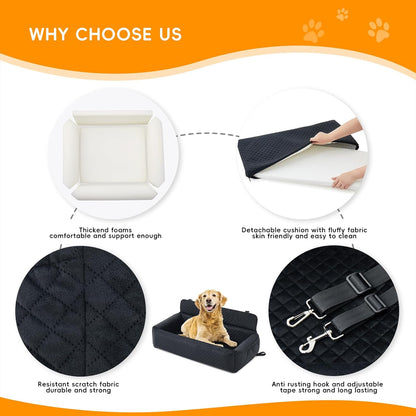 Dog Car Seat for Large Medium Dog,Washable Dog Booster Seat for Medium Large Dogs,Multi-Functional Dog Booster Seat with Thick Cushion, Safety Leashes Dog Sofa Cushion & Travel Dog Bed (Black, 90cm)