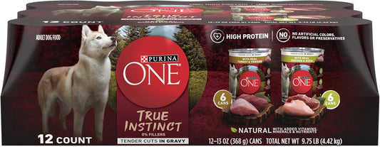 Purina ONE True Instinct Tender Cuts in Gravy With Real Turkey and Venison, and With Real Chicken and Duck High Protein Wet Dog Food Variety Pack - (Pack of 12) 13 oz. Cans