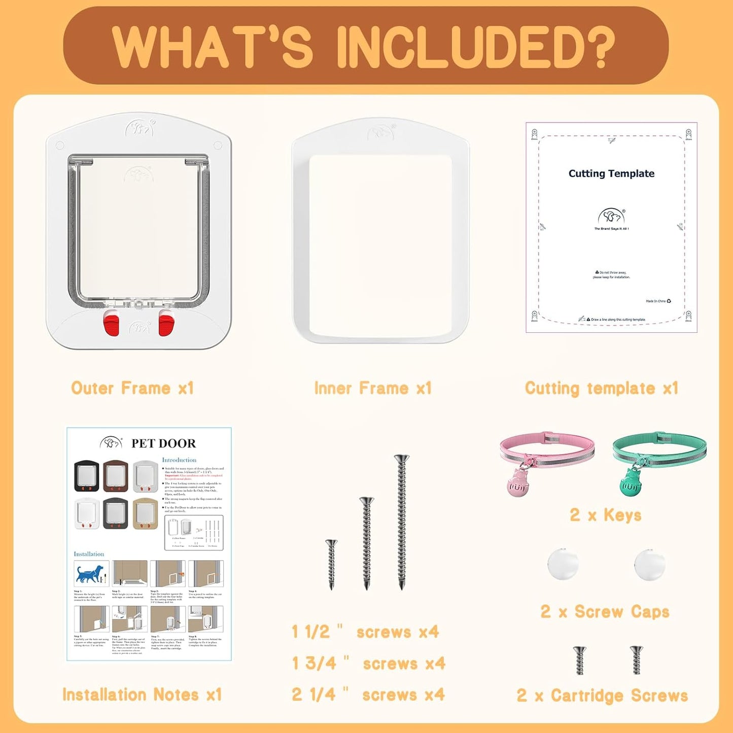 HIDROSIL Cat Door with Magnetic Keys, Suitable Interior/Exterior Door with Collar Sensor, 4 Locking Model, 11.5 x 9 x 1.5 inch Frame, White