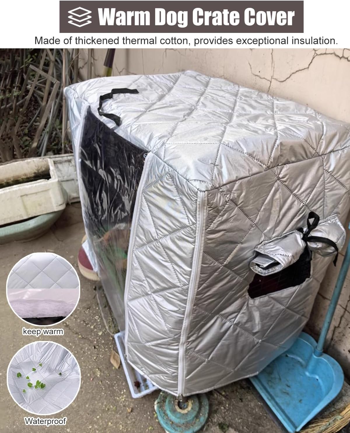 Warmth Dog Crate Cover with Clear Door & Window, Thermal Chicken Coop Cover for Winter Outside, Customizable Kennel Enclosure Blanket for Cat Cage(125x95x110cm (49.2x37.4x43.3in))