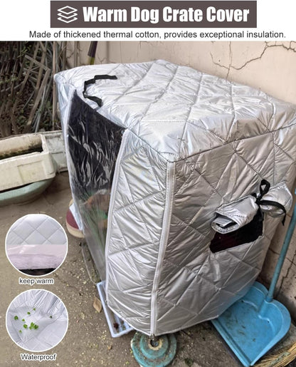 Warmth Dog Crate Cover with Clear Door & Window, Thermal Chicken Coop Cover for Winter Outside, Customizable Kennel Enclosure Blanket for Cat Cage(125x95x110cm (49.2x37.4x43.3in))