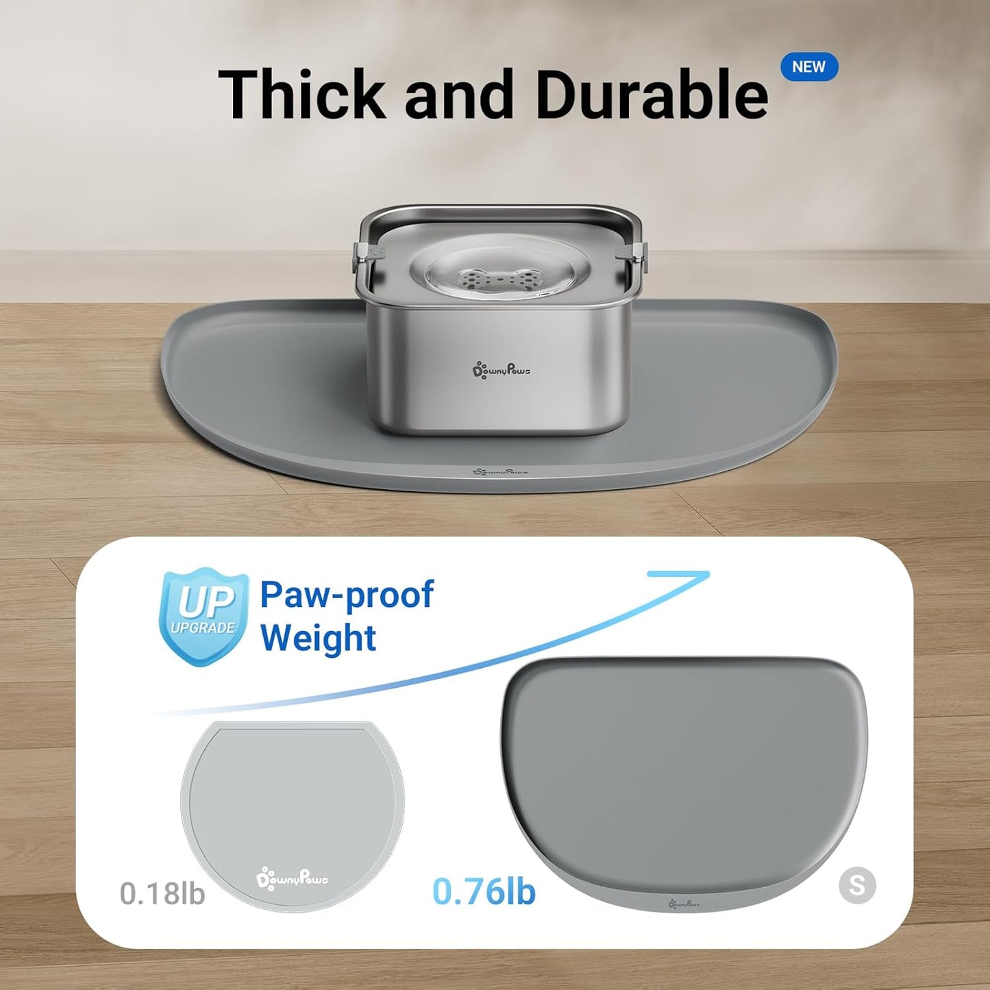 DownyPaws Cat Food Mats for Floors Waterproof, BPA Free Silicone Pet Feeding Mat, Non-Slip Pet Food Mat with High Raised Edge, Cat Placemat for Messy Drinkers, 18"×12.5", Gray