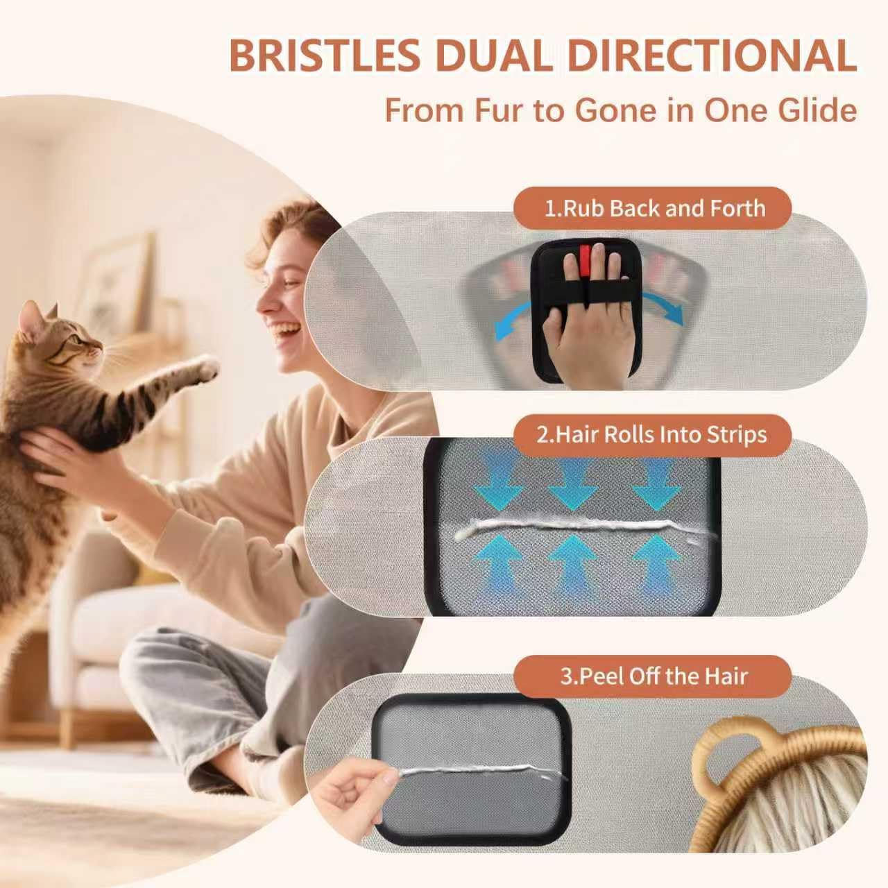 2 Pcs Pet Hair Removal Glove - Upgraded Electrostatic Pet Hair Remover Gloves for Cats & Dogs, Reusable & Washable Magic Brush Pet Hair Removal Tool (Black, L)