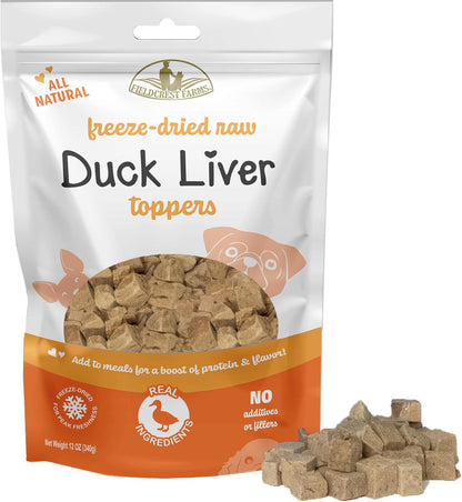 Fieldcrest Farms Duck Liver Toppers – Freeze-Dried Raw Single Ingredient Dog Food Topper, High Protein, All-Natural & Grain-Free, 12 oz.