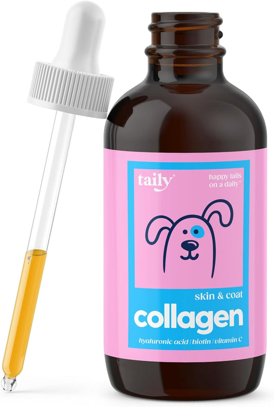 Taily Collagen for Dogs Skin and Coat Supplement, Cats | Taily Liquid Premium Grass-fed Collagen | Itch Relief for Dogs with Allergies, Biotin, Vitamin C and Hyaluronic Acid | Made in USA