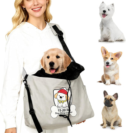 Dog Sling Carrier for 15-20lbs Fits French Bulldog, Westie, Golden Retriever Puppies, Corgi – Hands-Free Outdoor Carrier with Adjustable Oxford Strap, Hard Bottom Panel with Soft Cushion