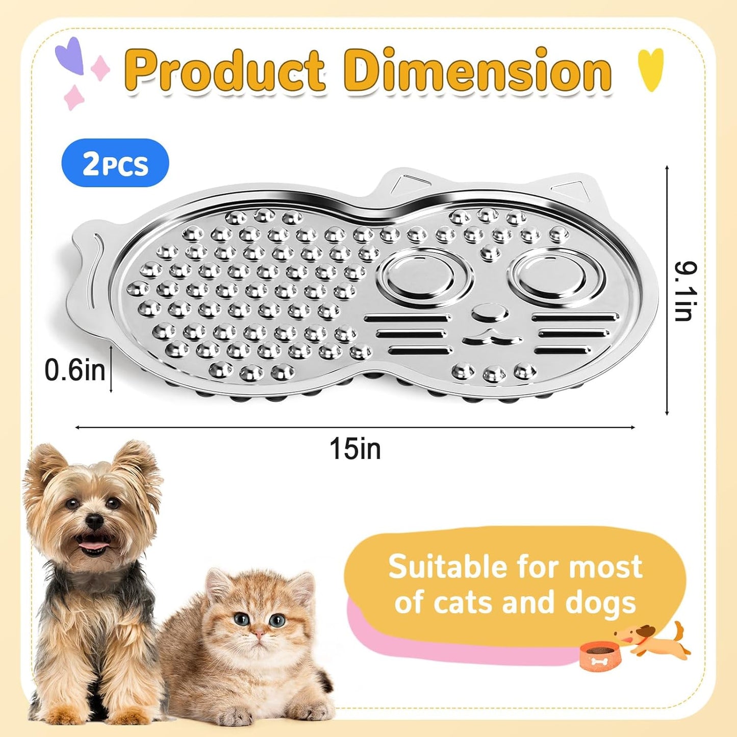 Stainless Steel Lick Mat for Dogs & Cats, 2 Pack Dog Lick Mat with Non-Slip Base, Dog Licking Mat for Anxiety Relief, Cat Slow Feeder