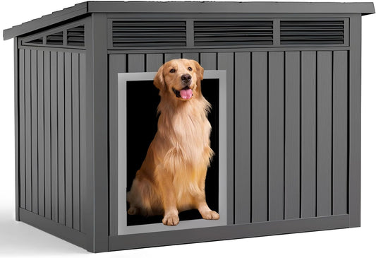 DRATO Large Dog House Outdoor for Indoor with Weatherproof & Removable Roof,Fits Small to Large (Black, 42.87 * 32.95 * 31.61'')