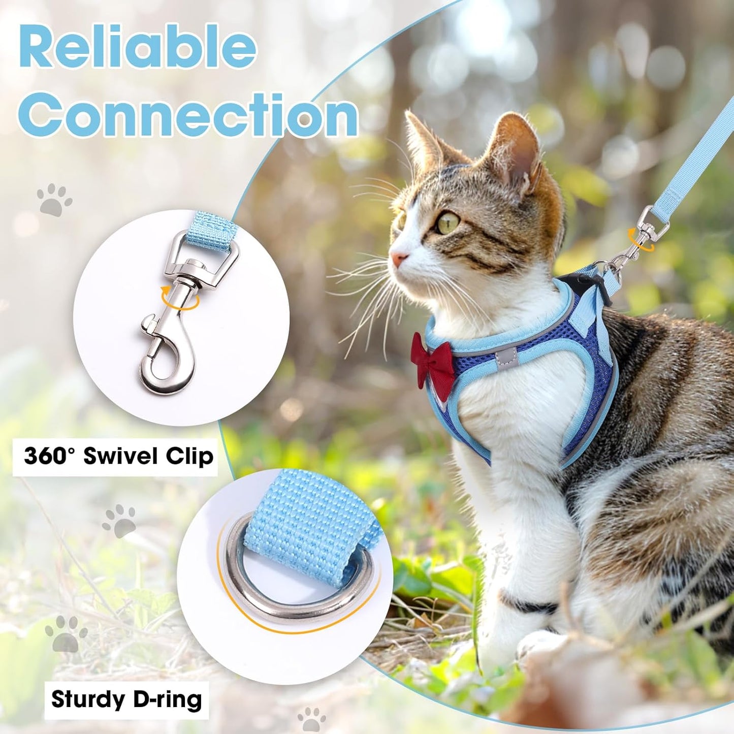 Cat Vest Harness and Leash Set for Walking Escape Proof, Adjustable Kitten Harness Breathable Mesh with Reflective Strips Harness for Kitty Puppy Bunny (Blue, XS)