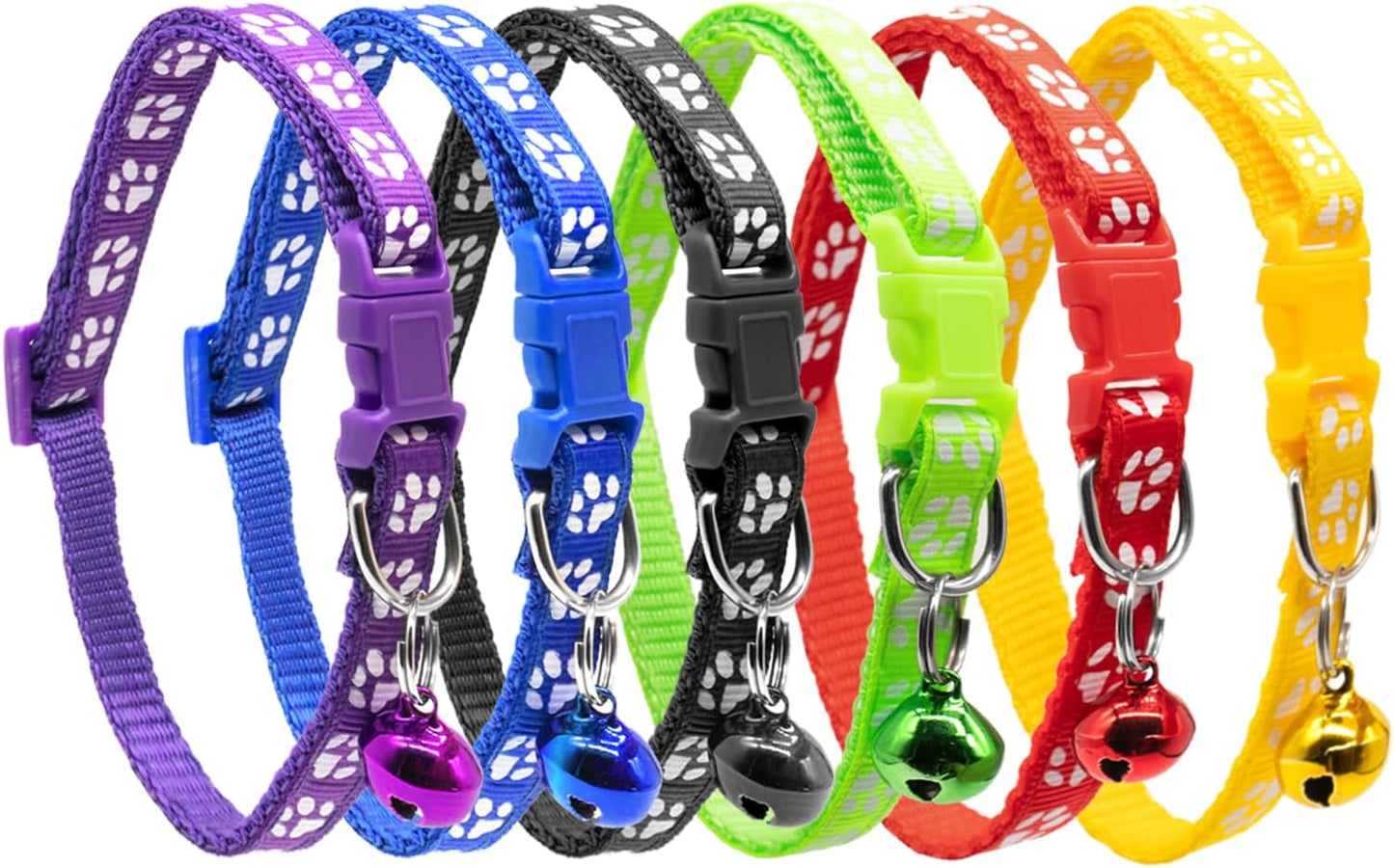 Quacc 6pcs Puppy Collars, Puppy Whelping Collars Colourful Adjustable Dog Collar 19-32CM Paw Print Collar with Bell for Small Dog Cats